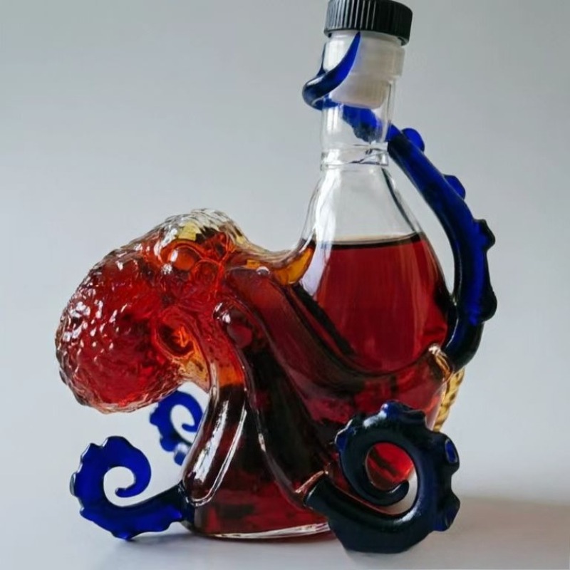 Vintage Collectible Glassware - Whiskykaraf, Zeemonster Octopus, Vintage Bardecoratie, Wijnflessen,