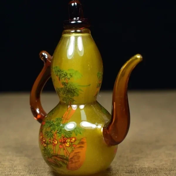 Vintage Collectible Glassware - Vintage glazen kalebasfles met binnenmuurschildering, uniek